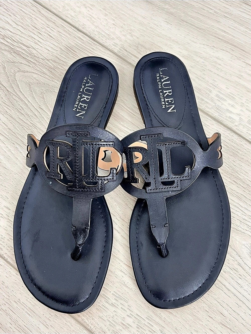 Lauren Ralph Lauren Audrie Sandal Flat Thong Sandals US 8 Navy Blue
